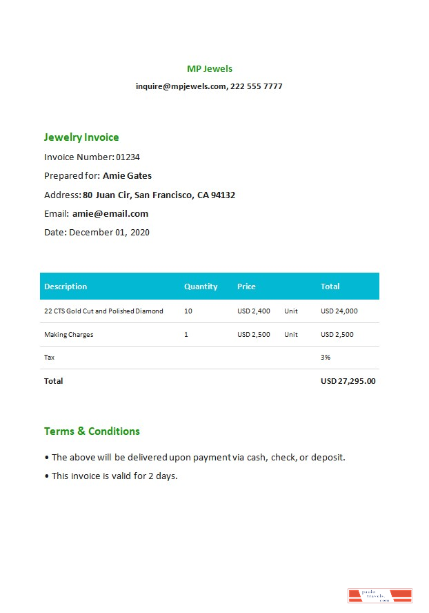 Jewelry Invoice Template PSD template